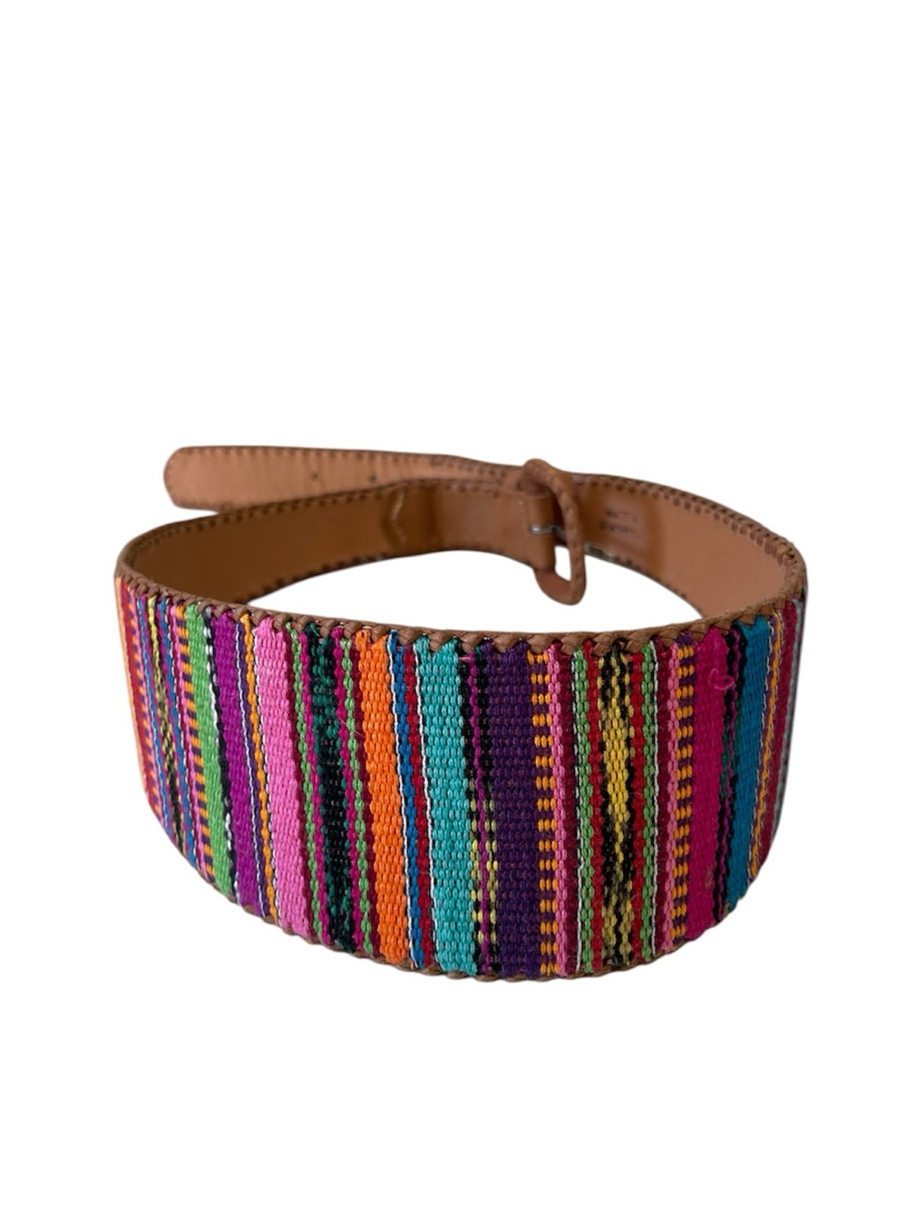 Vintage 90s Guatemala Textile Wide Waist Leather Belt Size 28 Lands End
